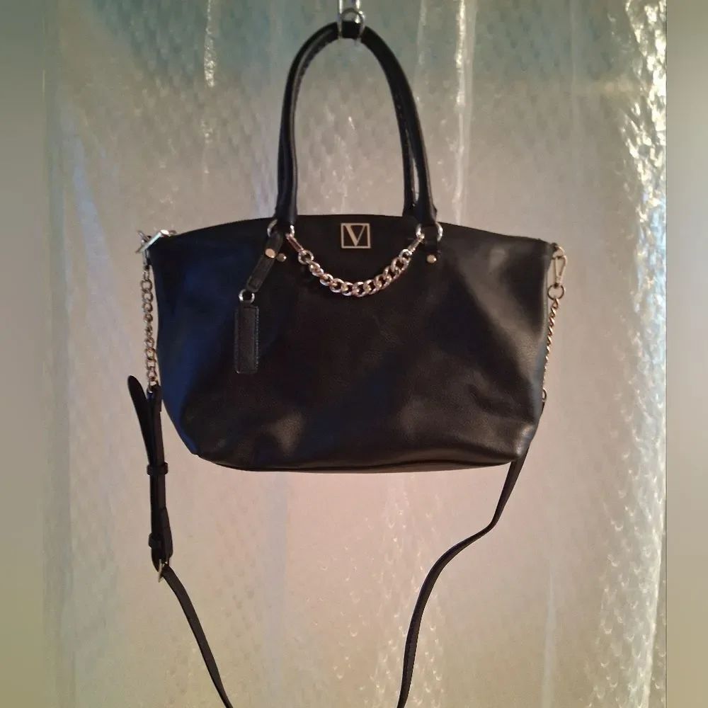 Victoria's Secret Black Women's Satchel Handbag with Chain Accent